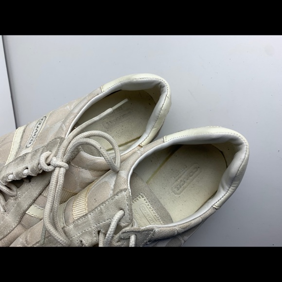 Coach Katelyn Signature Logo Sneakers Shoes Womens 8.5M Ivory White Laced Flats - Picture 7 of 8